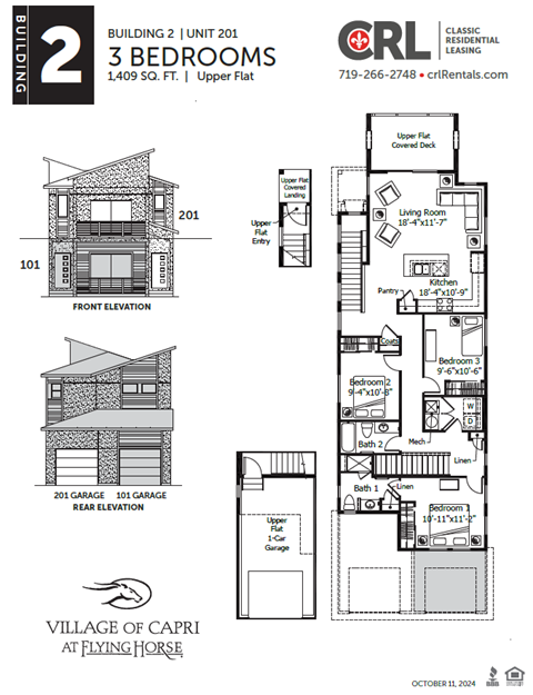 Floor plan for 3 beds, 2 baths, 1409 sqft